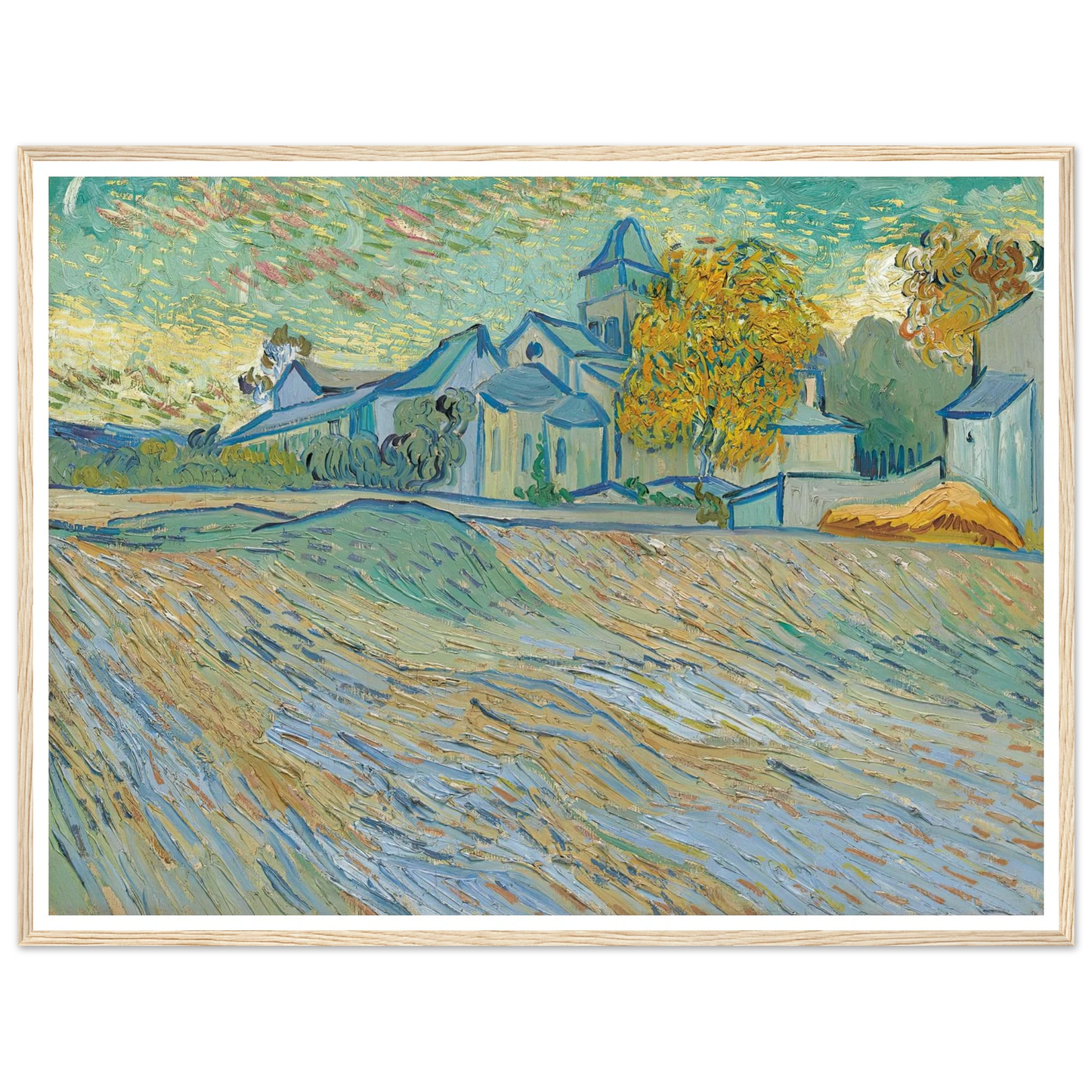 Vue de l’asile et de la Chapelle Saint-Paul de Mausole (Saint-Rémy) (1889) Art Print | Vincent van Gogh - Framed Poster - 30x40 cm / 12x16″ - Black frame