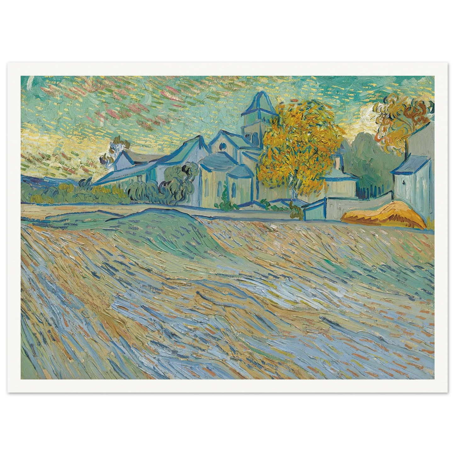 Vue de l’asile et de la Chapelle Saint-Paul de Mausole (Saint-Rémy) (1889) Art Print | Vincent van Gogh - Framed Poster - 30x40 cm / 12x16″ - Black frame