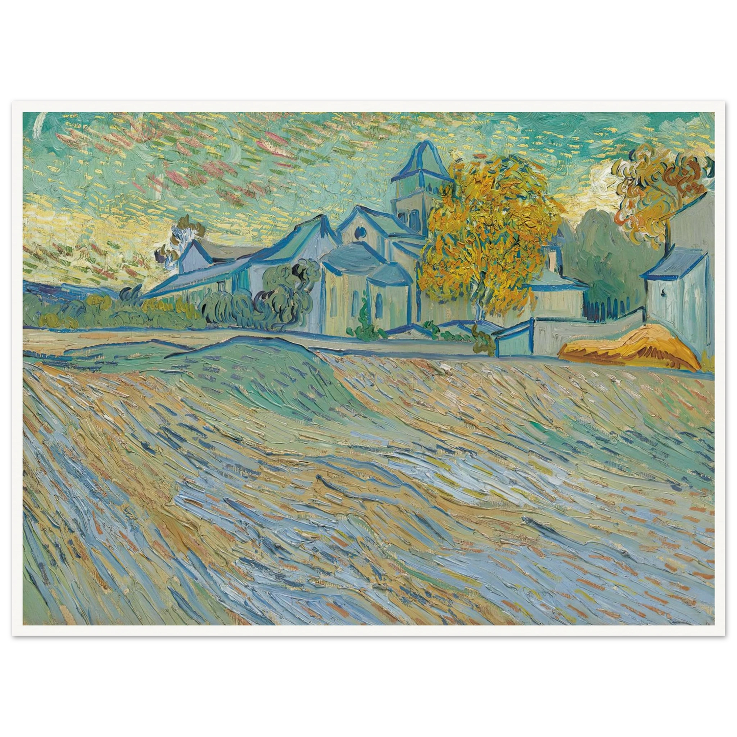 Vue de l’asile et de la Chapelle Saint-Paul de Mausole (Saint-Rémy) (1889) Art Print | Vincent van Gogh - Framed Poster - 30x40 cm / 12x16″ - Black frame