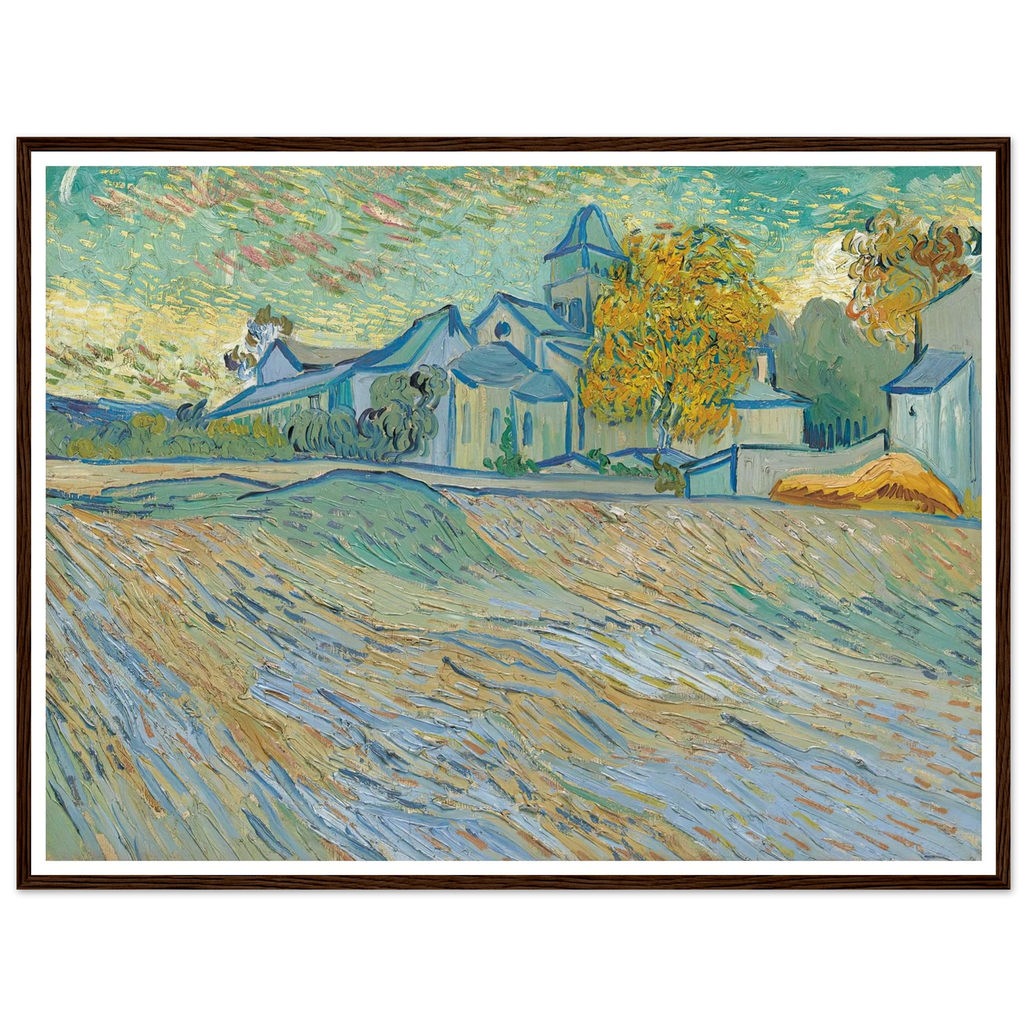 Vue de l’asile et de la Chapelle Saint-Paul de Mausole (Saint-Rémy) (1889) Art Print | Vincent van Gogh - Framed Poster - 30x40 cm / 12x16″ - Black frame