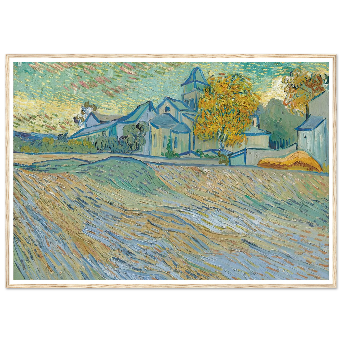 Vue de l’asile et de la Chapelle Saint-Paul de Mausole (Saint-Rémy) (1889) Art Print | Vincent van Gogh - Framed Poster - 30x40 cm / 12x16″ - Black frame
