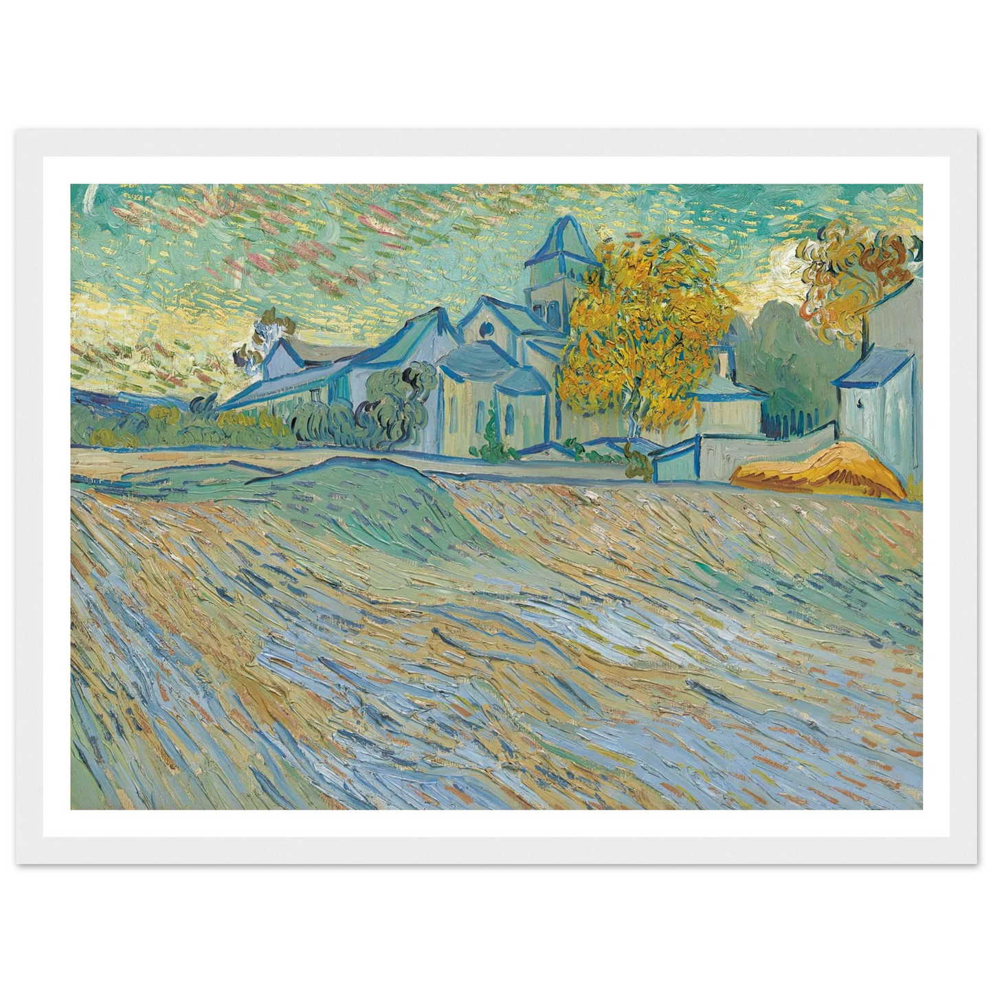 Vue de l’asile et de la Chapelle Saint-Paul de Mausole (Saint-Rémy) (1889) Art Print | Vincent van Gogh - Framed Poster - 30x40 cm / 12x16″ - Black frame