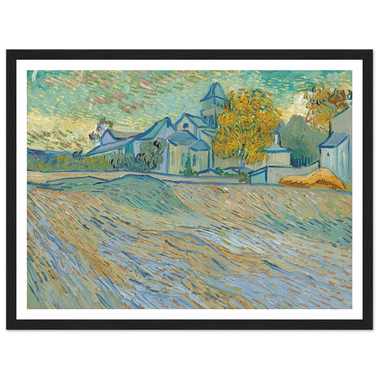 Vue de l’asile et de la Chapelle Saint-Paul de Mausole (Saint-Rémy) (1889) Art Print | Vincent van Gogh - Framed Poster - 30x40 cm / 12x16″ - Black frame