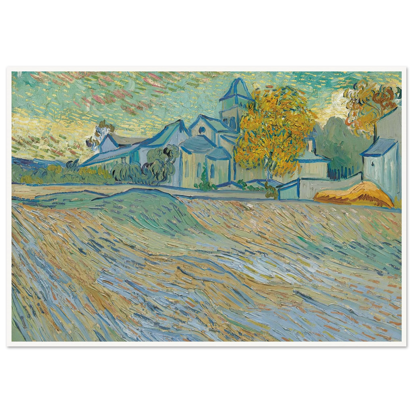 Vue de l’asile et de la Chapelle Saint-Paul de Mausole (Saint-Rémy) (1889) Art Print | Vincent van Gogh - Framed Poster - 30x40 cm / 12x16″ - Black frame