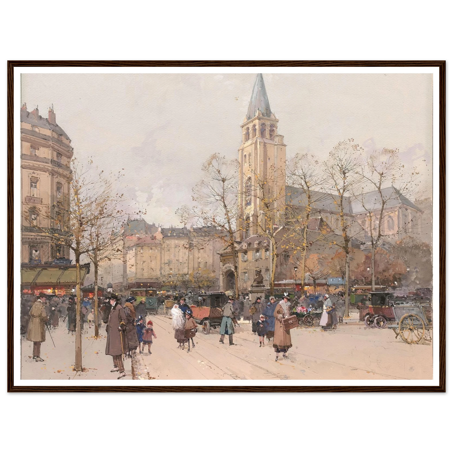 Vue des boulevards à Saint-Germain-des-Prés Art Print | Eugene Galien Laloue - Framed Poster - 30x40 cm / 12x16″ - Black frame