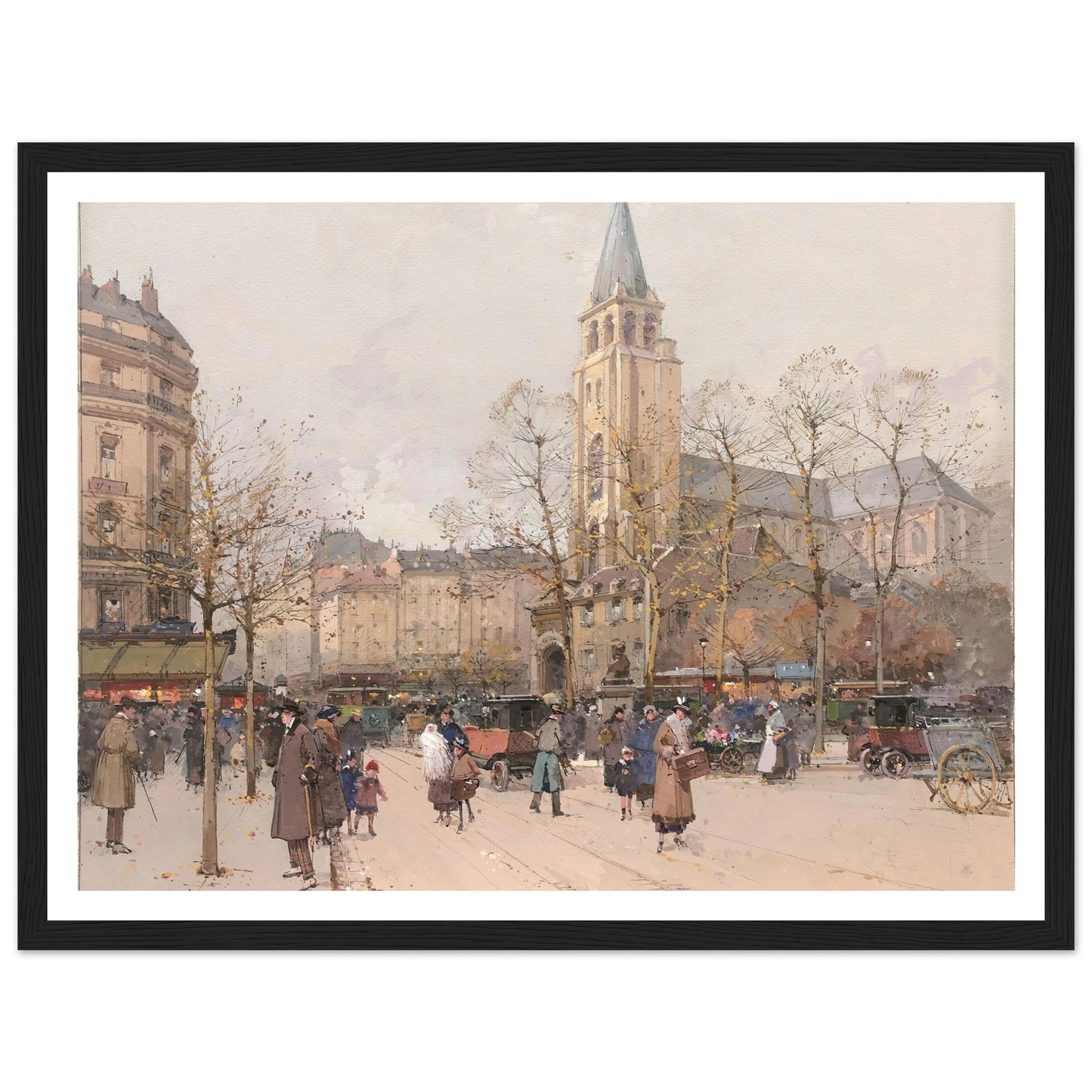Vue des boulevards à Saint-Germain-des-Prés Art Print | Eugene Galien Laloue - Framed Poster - 30x40 cm / 12x16″ - Black frame
