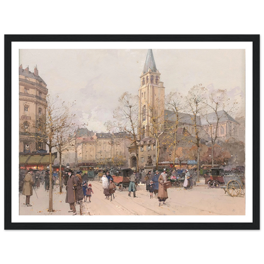 Vue des boulevards à Saint-Germain-des-Prés Art Print | Eugene Galien Laloue - Framed Poster - 30x40 cm / 12x16″ - Black frame