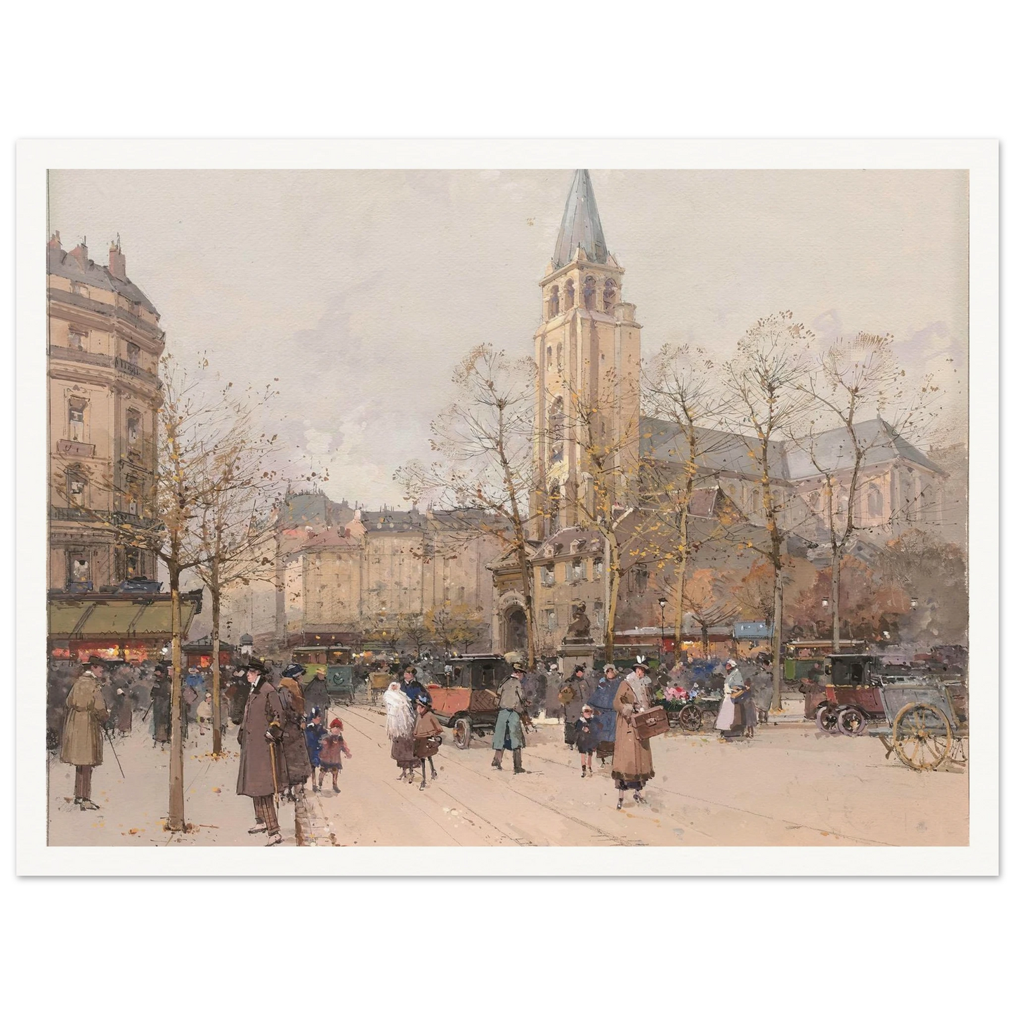 Vue des boulevards à Saint-Germain-des-Prés Art Print | Eugene Galien Laloue - Framed Poster - 30x40 cm / 12x16″ - Black frame