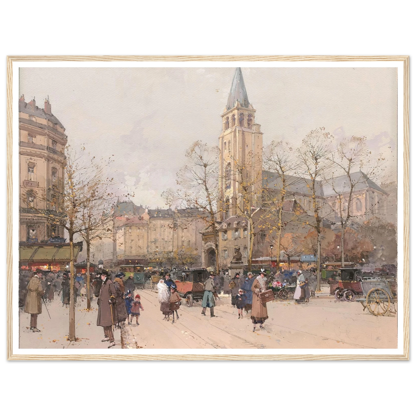 Vue des boulevards à Saint-Germain-des-Prés Art Print | Eugene Galien Laloue - Framed Poster - 30x40 cm / 12x16″ - Black frame