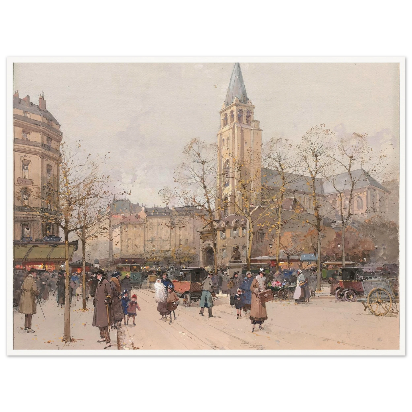Vue des boulevards à Saint-Germain-des-Prés Art Print | Eugene Galien Laloue - Framed Poster - 30x40 cm / 12x16″ - Black frame
