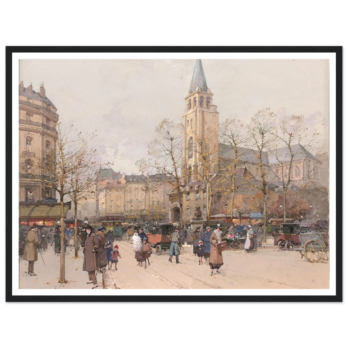 Vue des boulevards à Saint-Germain-des-Prés Art Print | Eugene Galien Laloue - Framed Poster - 30x40 cm / 12x16″ - Black frame