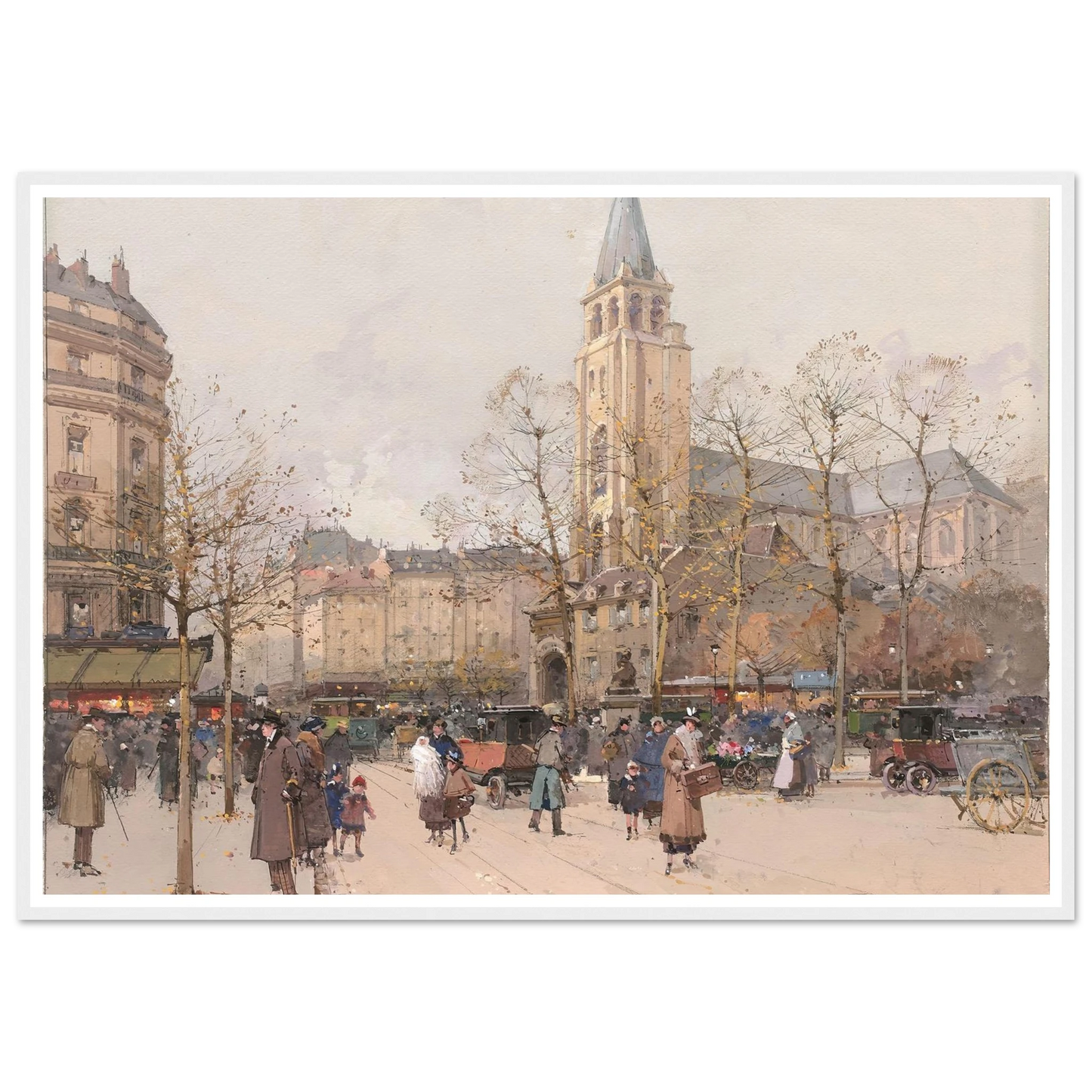 Vue des boulevards à Saint-Germain-des-Prés Art Print | Eugene Galien Laloue - Framed Poster - 30x40 cm / 12x16″ - Black frame