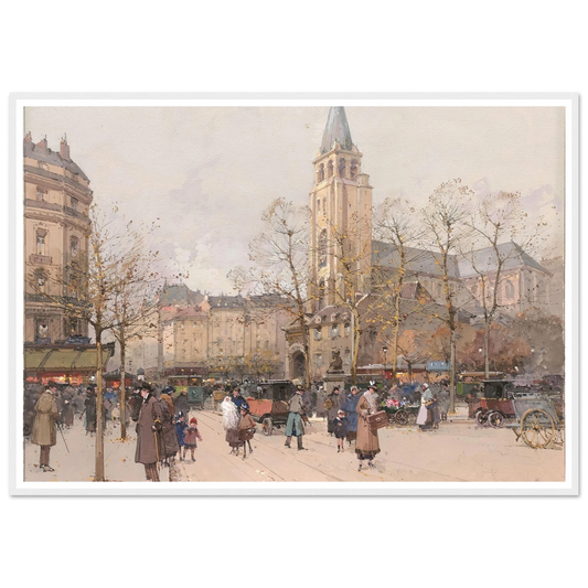 Vue des boulevards à Saint-Germain-des-Prés Art Print | Eugene Galien Laloue - Framed Poster - 30x40 cm / 12x16″ - Black frame