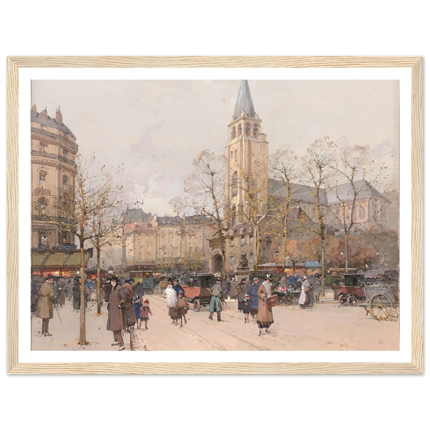 Vue des boulevards à Saint-Germain-des-Prés Art Print | Eugene Galien Laloue - Framed Poster - 30x40 cm / 12x16″ - Black frame