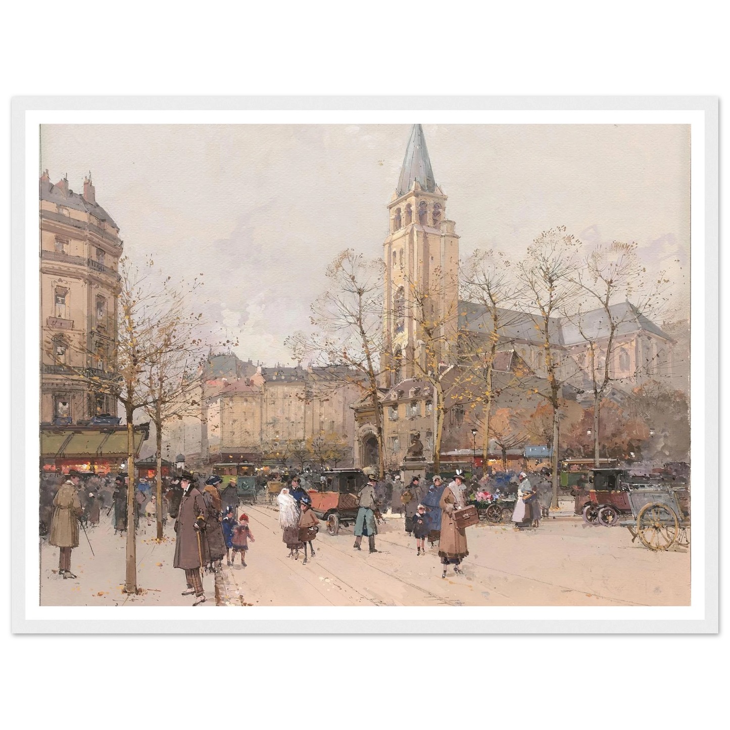 Vue des boulevards à Saint-Germain-des-Prés Art Print | Eugene Galien Laloue - Framed Poster - 30x40 cm / 12x16″ - Black frame