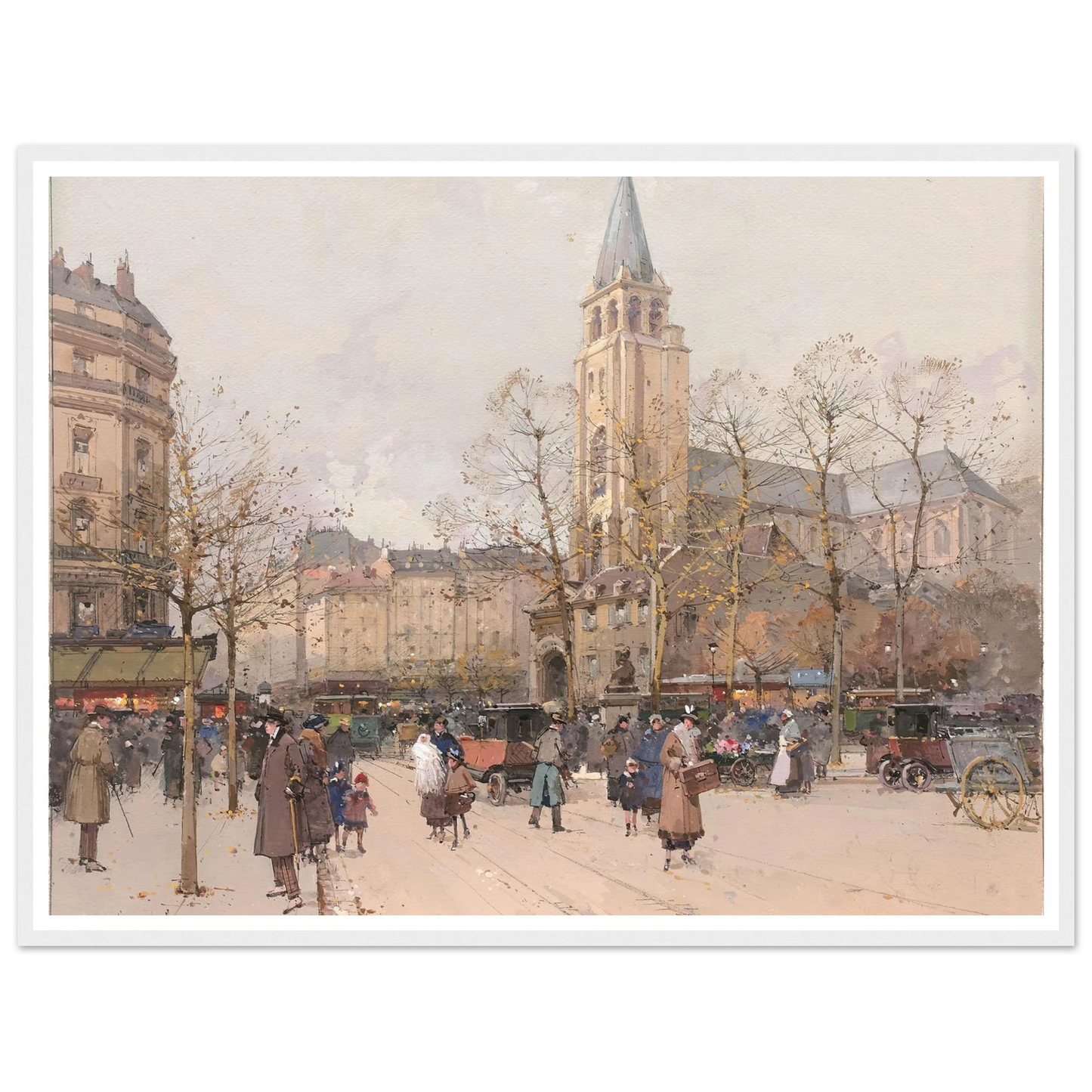 Vue des boulevards à Saint-Germain-des-Prés Art Print | Eugene Galien Laloue - Framed Poster - 30x40 cm / 12x16″ - Black frame