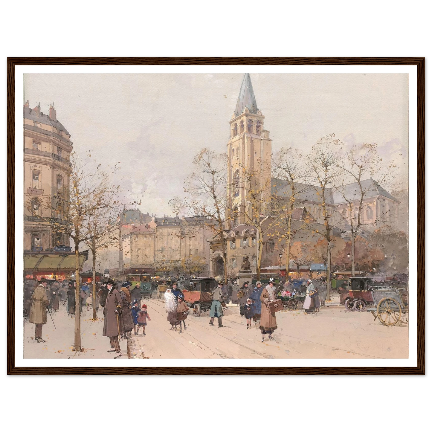 Vue des boulevards à Saint-Germain-des-Prés Art Print | Eugene Galien Laloue - Framed Poster - 30x40 cm / 12x16″ - Black frame