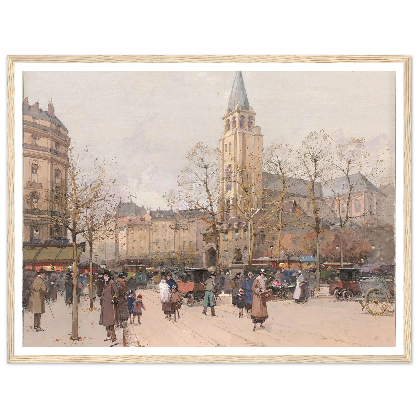 Vue des boulevards à Saint-Germain-des-Prés Art Print | Eugene Galien Laloue - Framed Poster - 30x40 cm / 12x16″ - Black frame