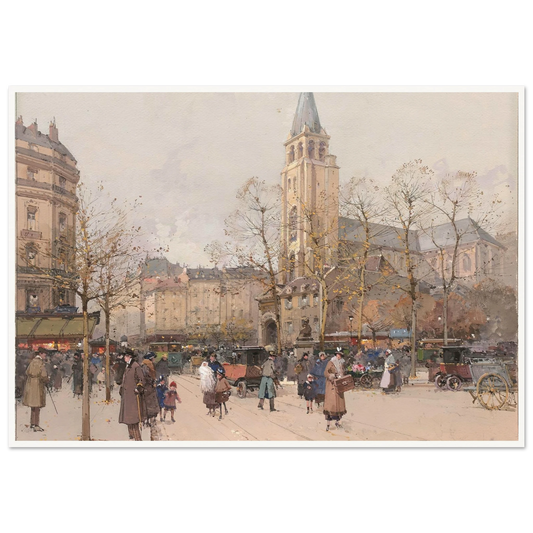 Vue des boulevards à Saint-Germain-des-Prés Art Print | Eugene Galien Laloue - Framed Poster - 30x40 cm / 12x16″ - Black frame