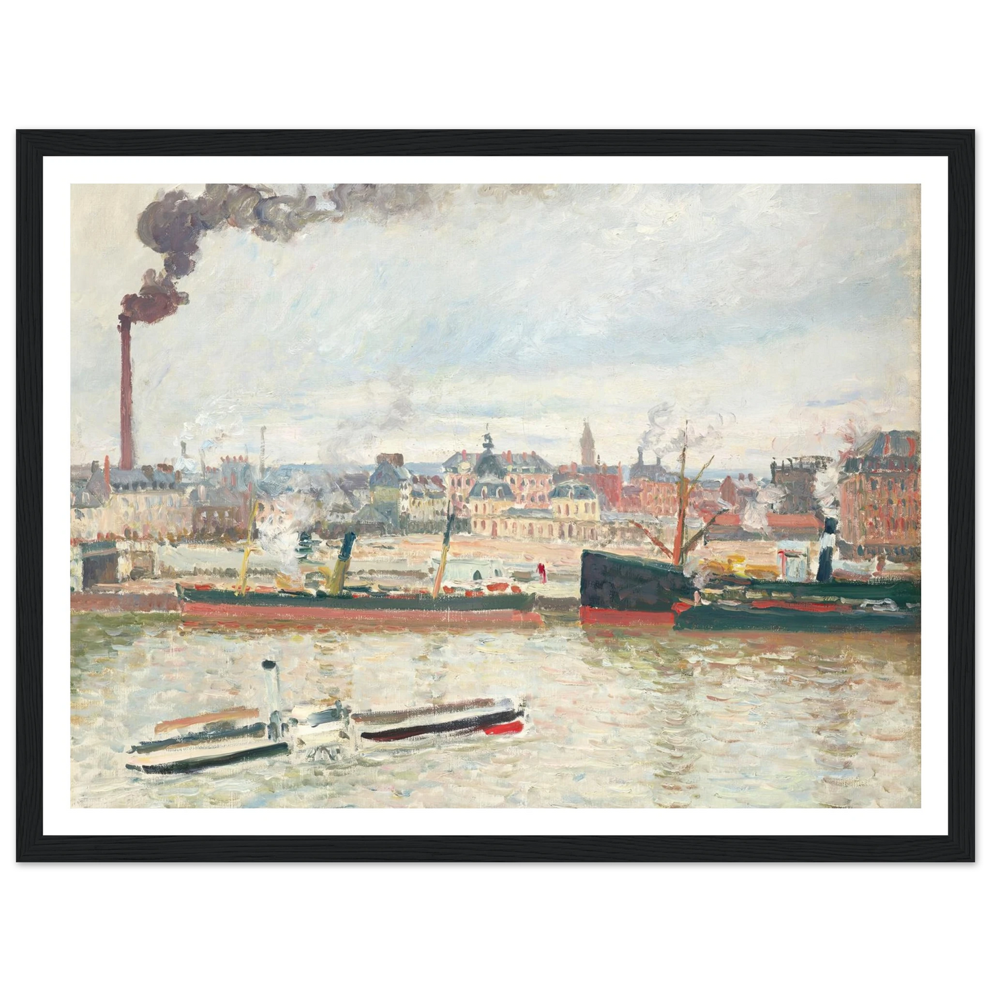 Vue sur la gare d’Orléans, Saint-Sever, Rouen (1898) Art Print | Camille Pissarro - Framed Poster - 30x40 cm / 12x16″ - Black frame