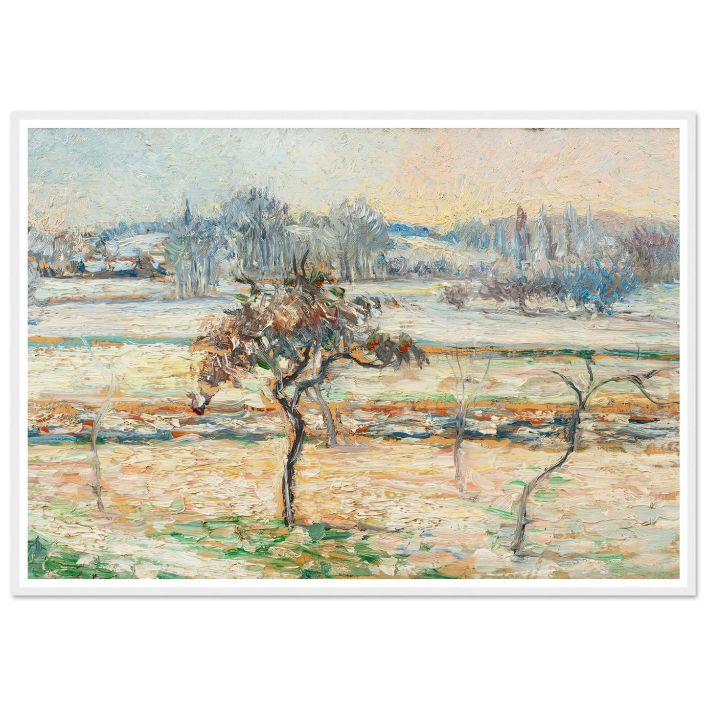 Vue sur le village de Bazincourt, neige Art Print | Camille Pissarro - Framed Poster - 30x40 cm / 12x16″ - Black frame