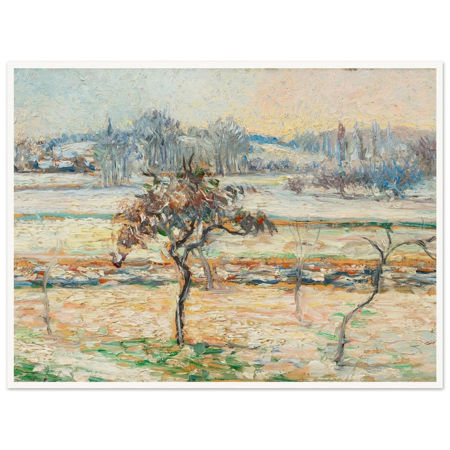 Vue sur le village de Bazincourt, neige Art Print | Camille Pissarro - Framed Poster - 30x40 cm / 12x16″ - Black frame