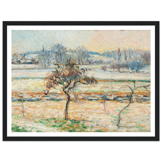 Vue sur le village de Bazincourt, neige Art Print | Camille Pissarro - Framed Poster - 30x40 cm / 12x16″ - Black frame