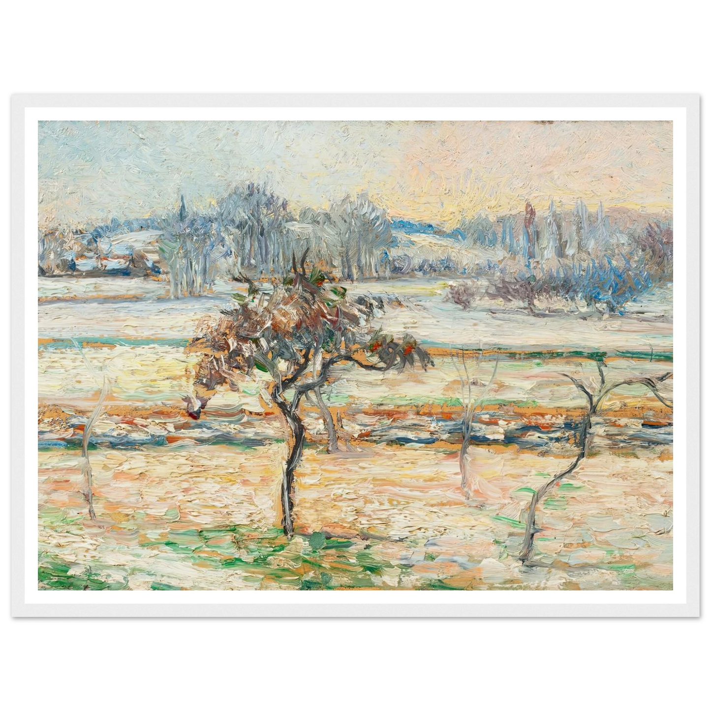 Vue sur le village de Bazincourt, neige Art Print | Camille Pissarro - Framed Poster - 30x40 cm / 12x16″ - Black frame