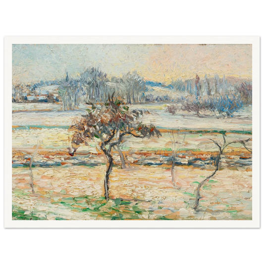 Vue sur le village de Bazincourt, neige Art Print | Camille Pissarro - Framed Poster - 30x40 cm / 12x16″ - Black frame