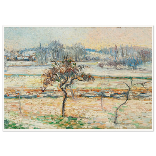 Vue sur le village de Bazincourt, neige Art Print | Camille Pissarro - Framed Poster - 30x40 cm / 12x16″ - Black frame