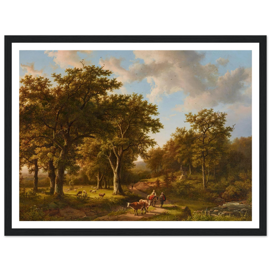 Waldlandschaft mit Hirten und Vieh Art Print | Barend Cornelis Koekkoek - Framed Poster - 30x40 cm / 12x16″ - Black frame