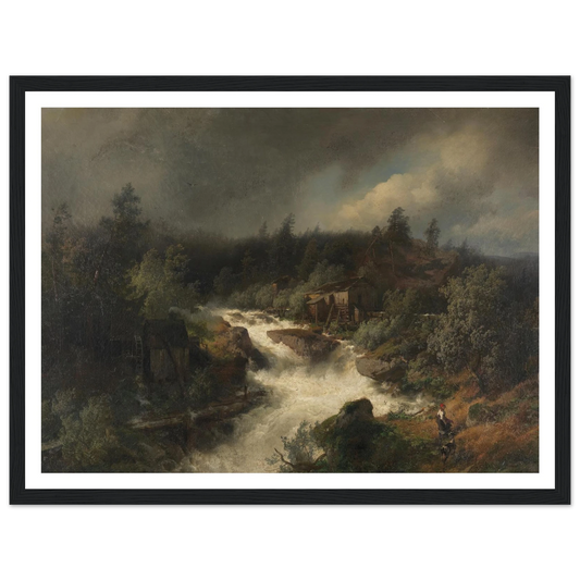 Wassermühle am tosenden Gebirgsbach (1870) Art Print | Hermann Ottomar Herzog - Framed Poster - 30x40 cm / 12x16″ - Black frame
