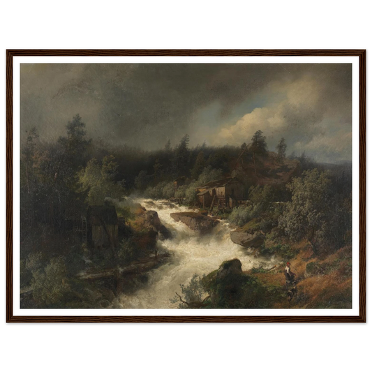 Wassermühle am tosenden Gebirgsbach (1870) Art Print | Hermann Ottomar Herzog - Framed Poster - 30x40 cm / 12x16″ - Black frame