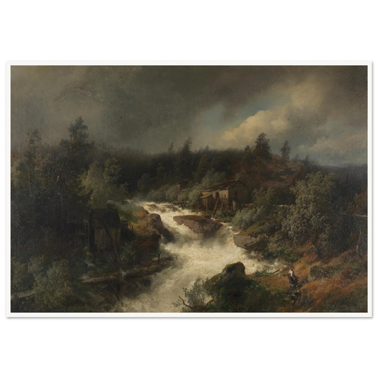 Wassermühle am tosenden Gebirgsbach (1870) Art Print | Hermann Ottomar Herzog - Framed Poster - 30x40 cm / 12x16″ - Black frame