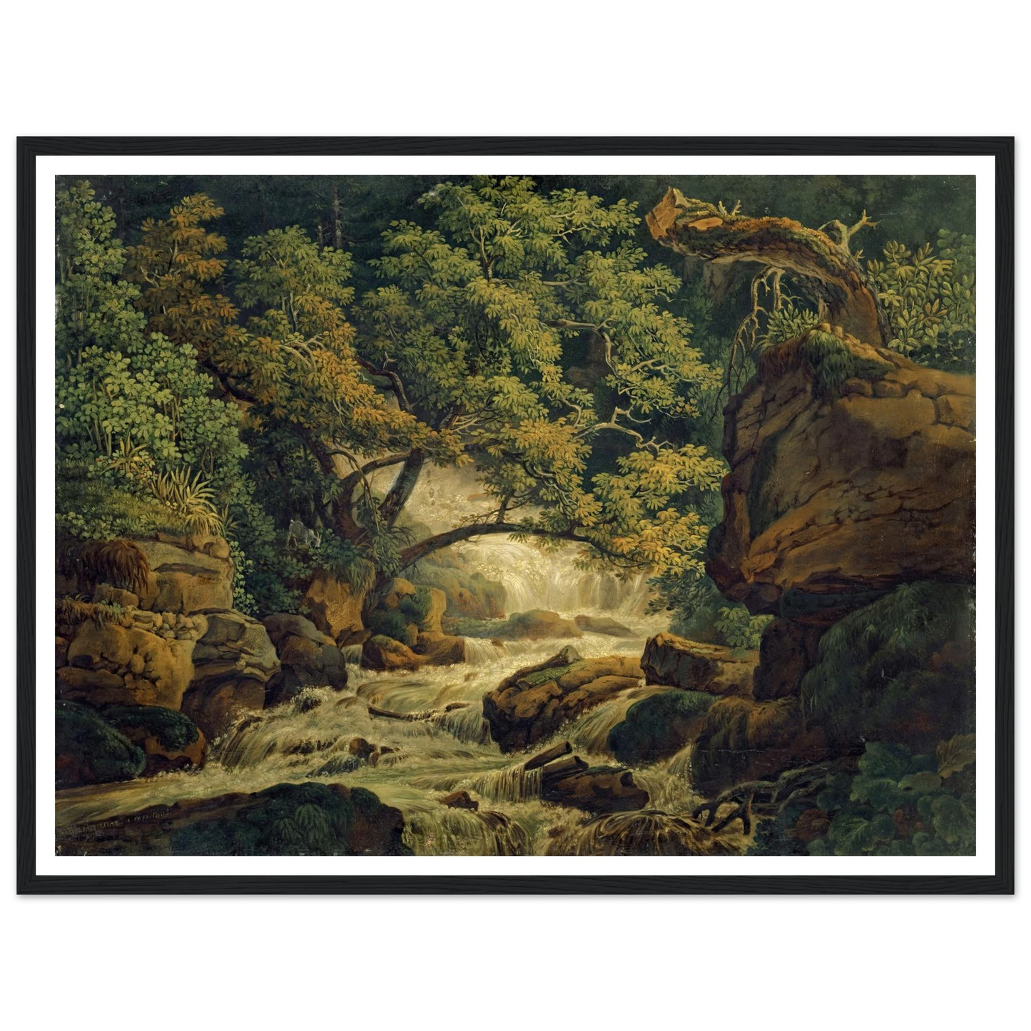 Waterfall Chesant (Waterfall of the Birs) (1805) Art Print | Peter Birmann - Framed Poster - 30x40 cm / 12x16″ - Black frame