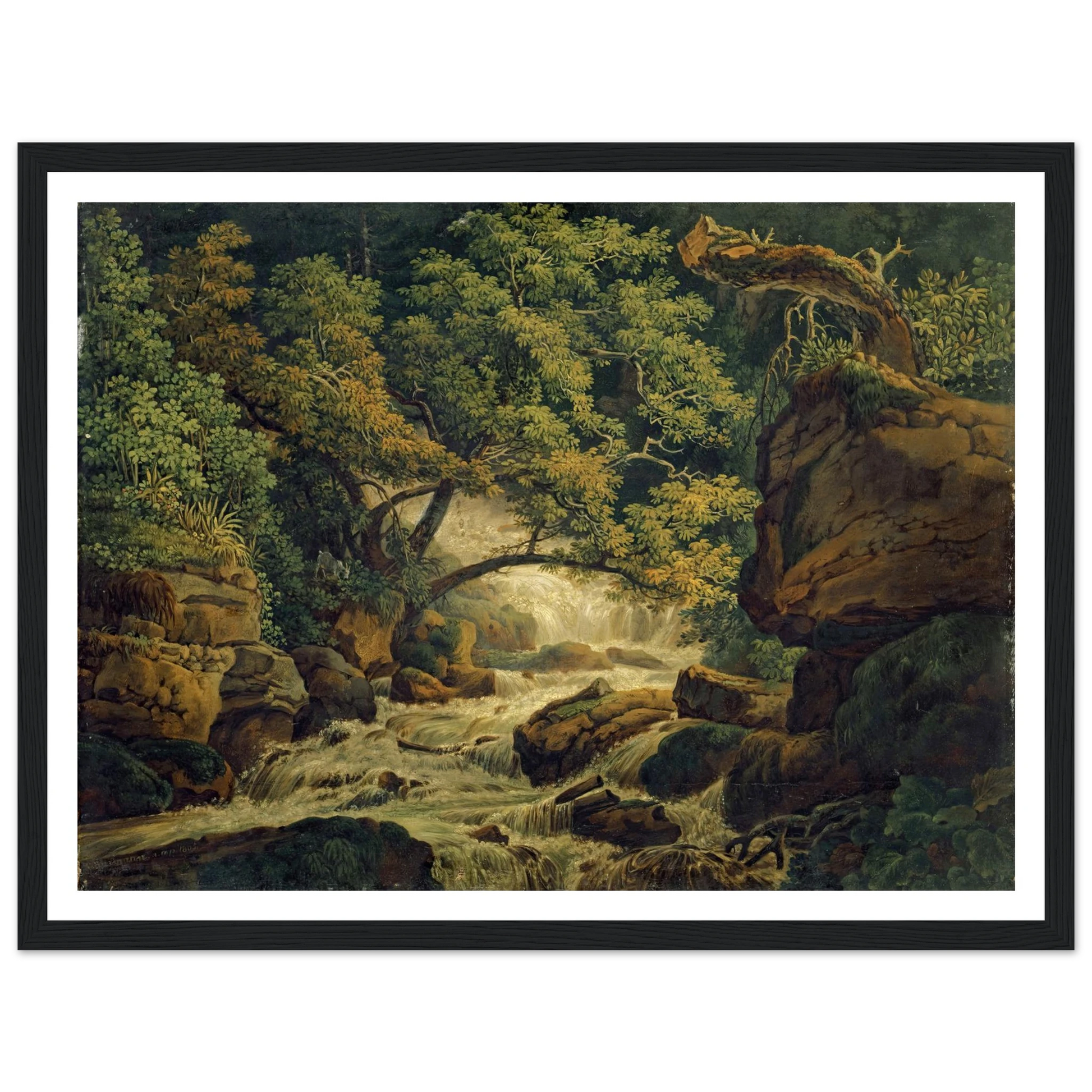 Waterfall Chesant (Waterfall of the Birs) (1805) Art Print | Peter Birmann - Framed Poster - 30x40 cm / 12x16″ - Black frame