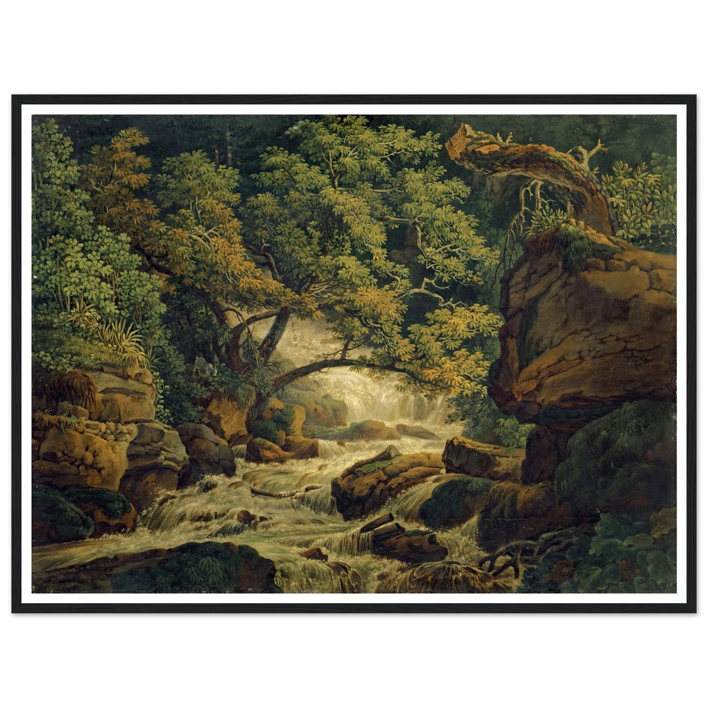 Waterfall Chesant (Waterfall of the Birs) (1805) Art Print | Peter Birmann - Framed Poster - 30x40 cm / 12x16″ - Black frame
