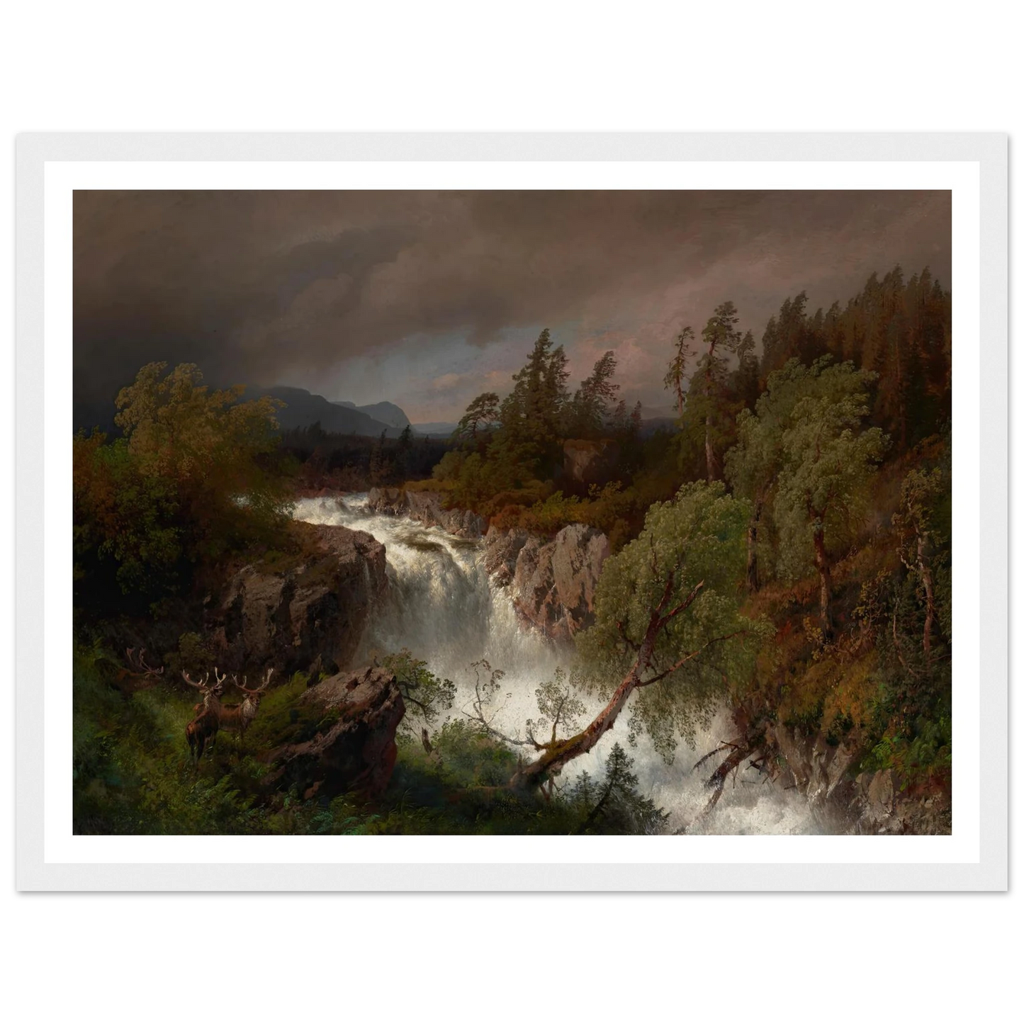 Waterfall in Telemarken Norway (1879) Art Print | Hermann Ottomar Herzog - Framed Poster - 30x40 cm / 12x16″ - Black frame
