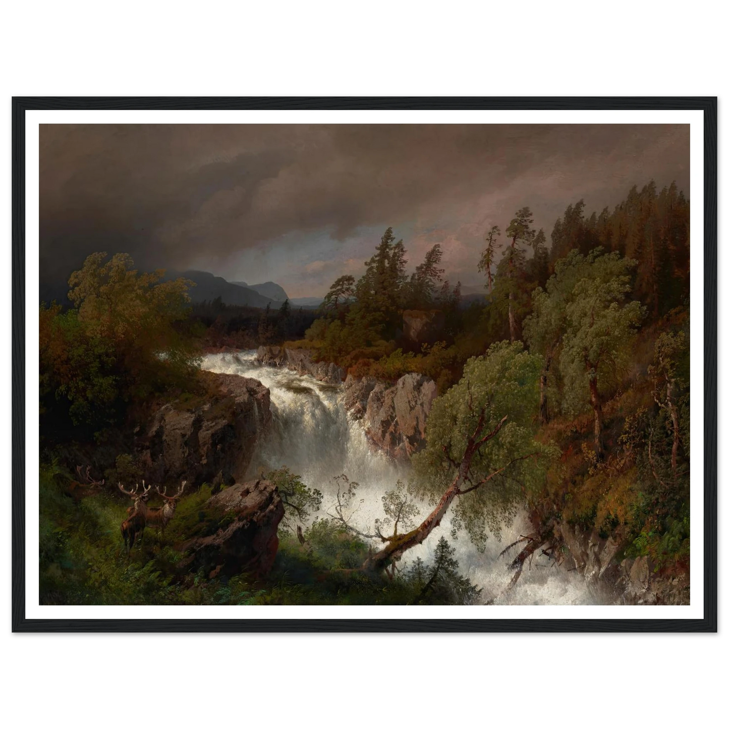 Waterfall in Telemarken Norway (1879) Art Print | Hermann Ottomar Herzog - Framed Poster - 30x40 cm / 12x16″ - Black frame