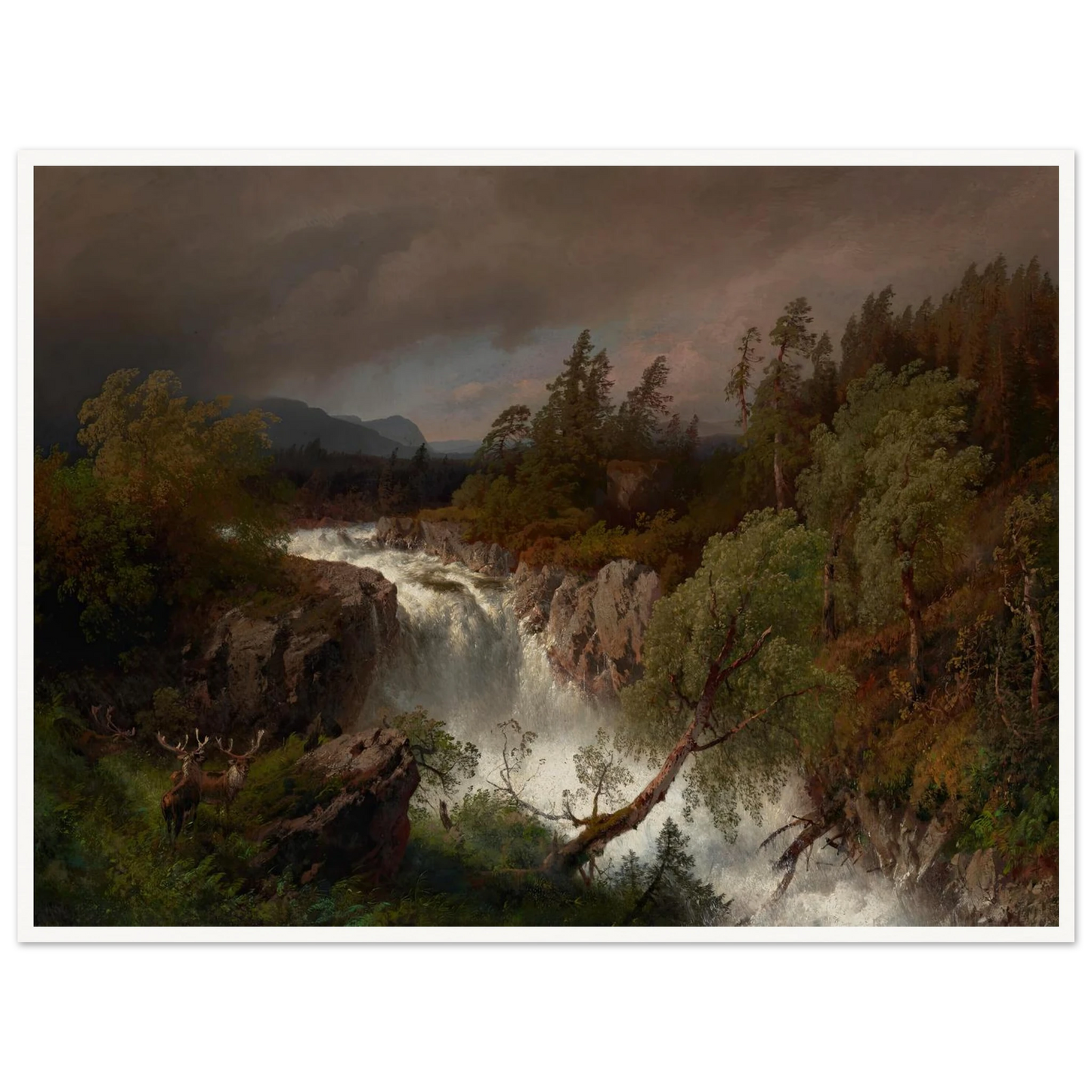 Waterfall in Telemarken Norway (1879) Art Print | Hermann Ottomar Herzog - Framed Poster - 30x40 cm / 12x16″ - Black frame