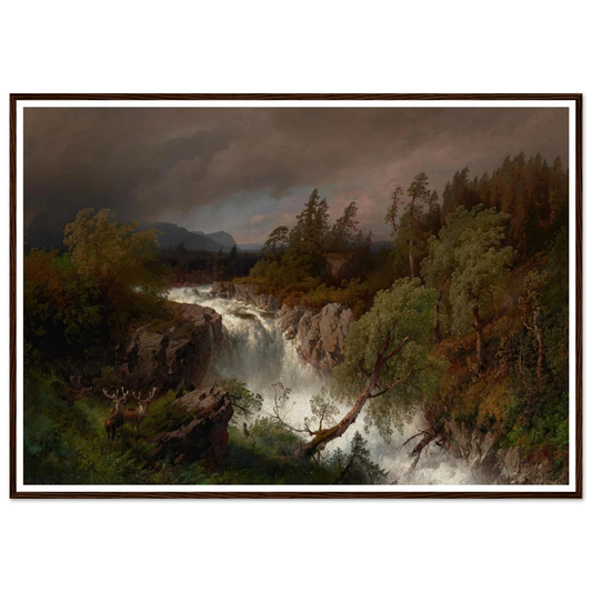 Waterfall in Telemarken Norway (1879) Art Print | Hermann Ottomar Herzog - Framed Poster - 30x40 cm / 12x16″ - Black frame