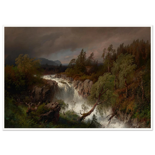 Waterfall in Telemarken Norway (1879) Art Print | Hermann Ottomar Herzog - Framed Poster - 30x40 cm / 12x16″ - Black frame