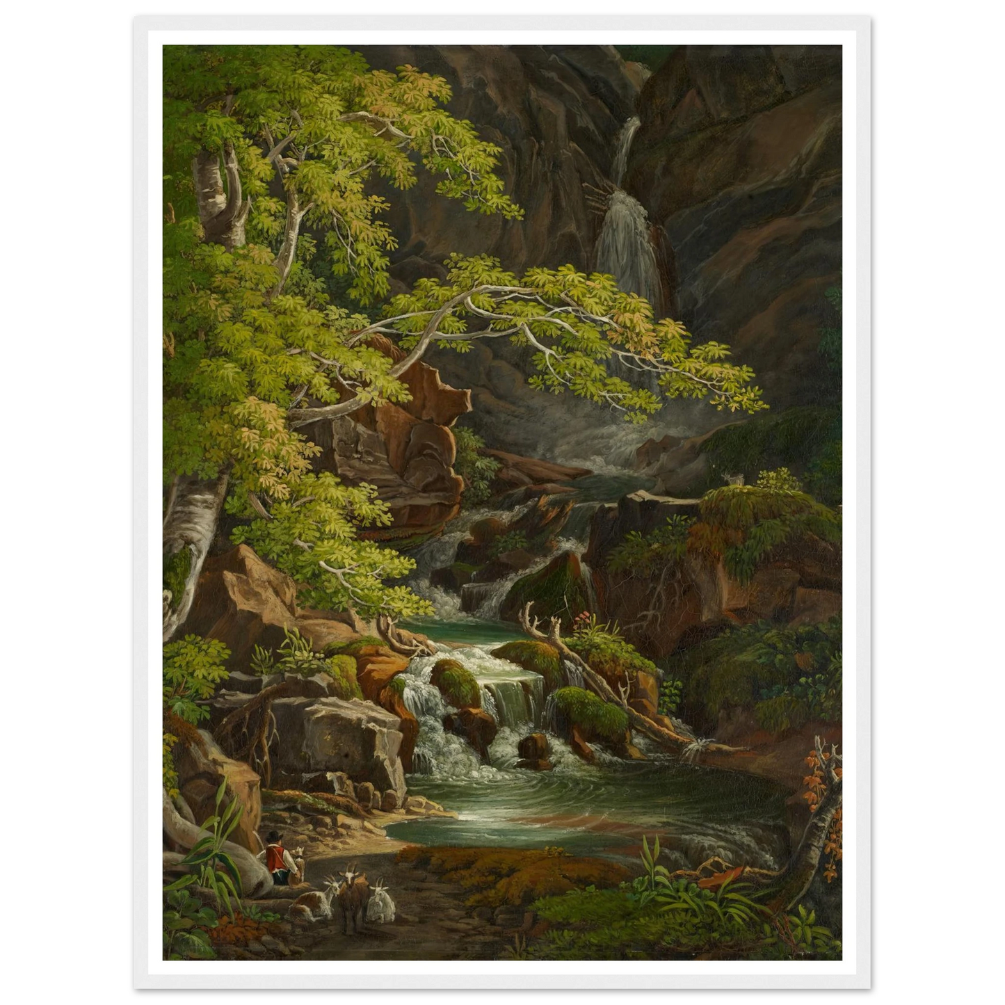 Waterfall in the Münster Valley Art Print | Peter Birmann - Framed Poster - 30x40 cm / 12x16″ - Black frame