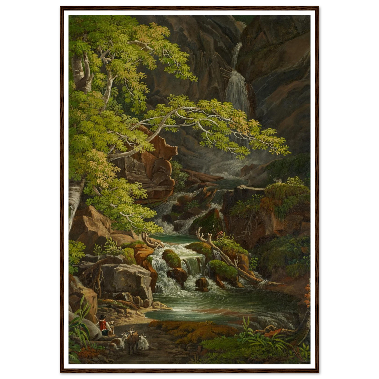 Waterfall in the Münster Valley Art Print | Peter Birmann - Framed Poster - 30x40 cm / 12x16″ - Black frame
