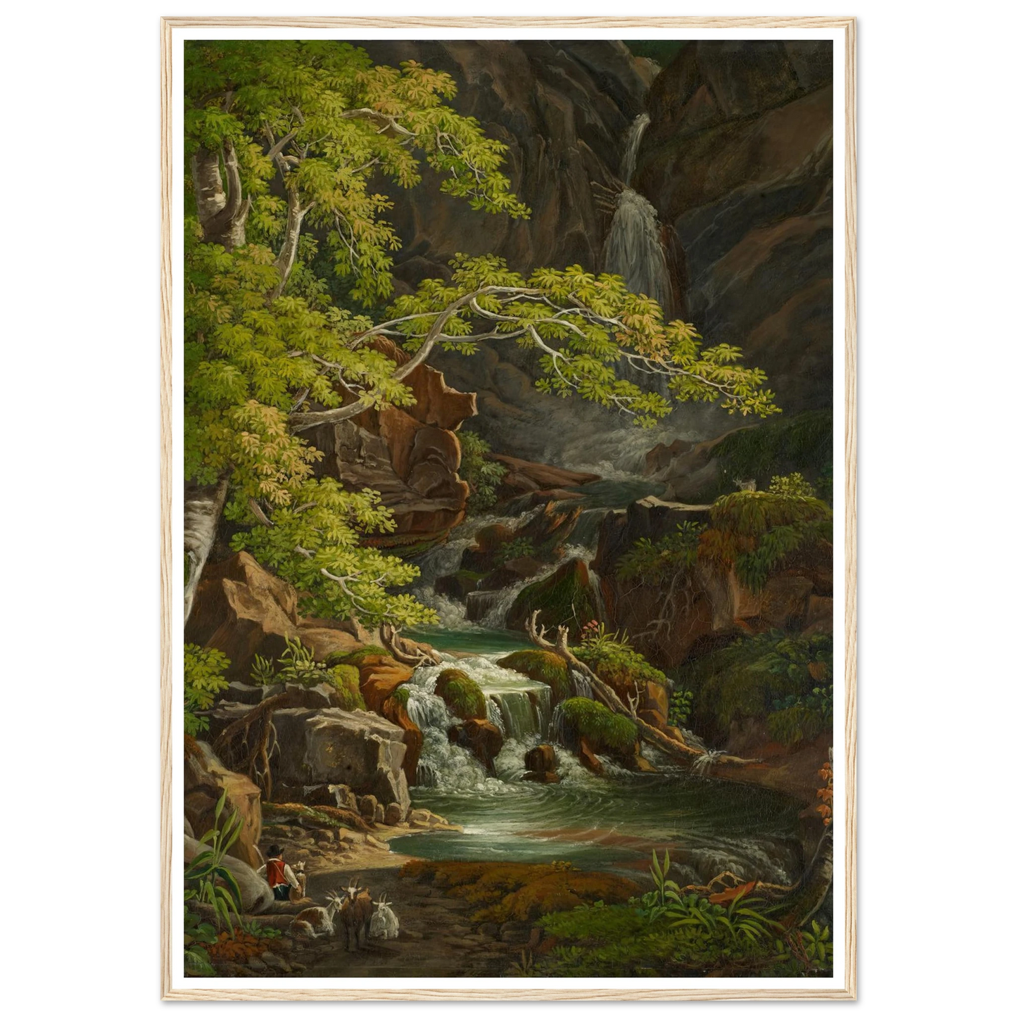 Waterfall in the Münster Valley Art Print | Peter Birmann - Framed Poster - 30x40 cm / 12x16″ - Black frame