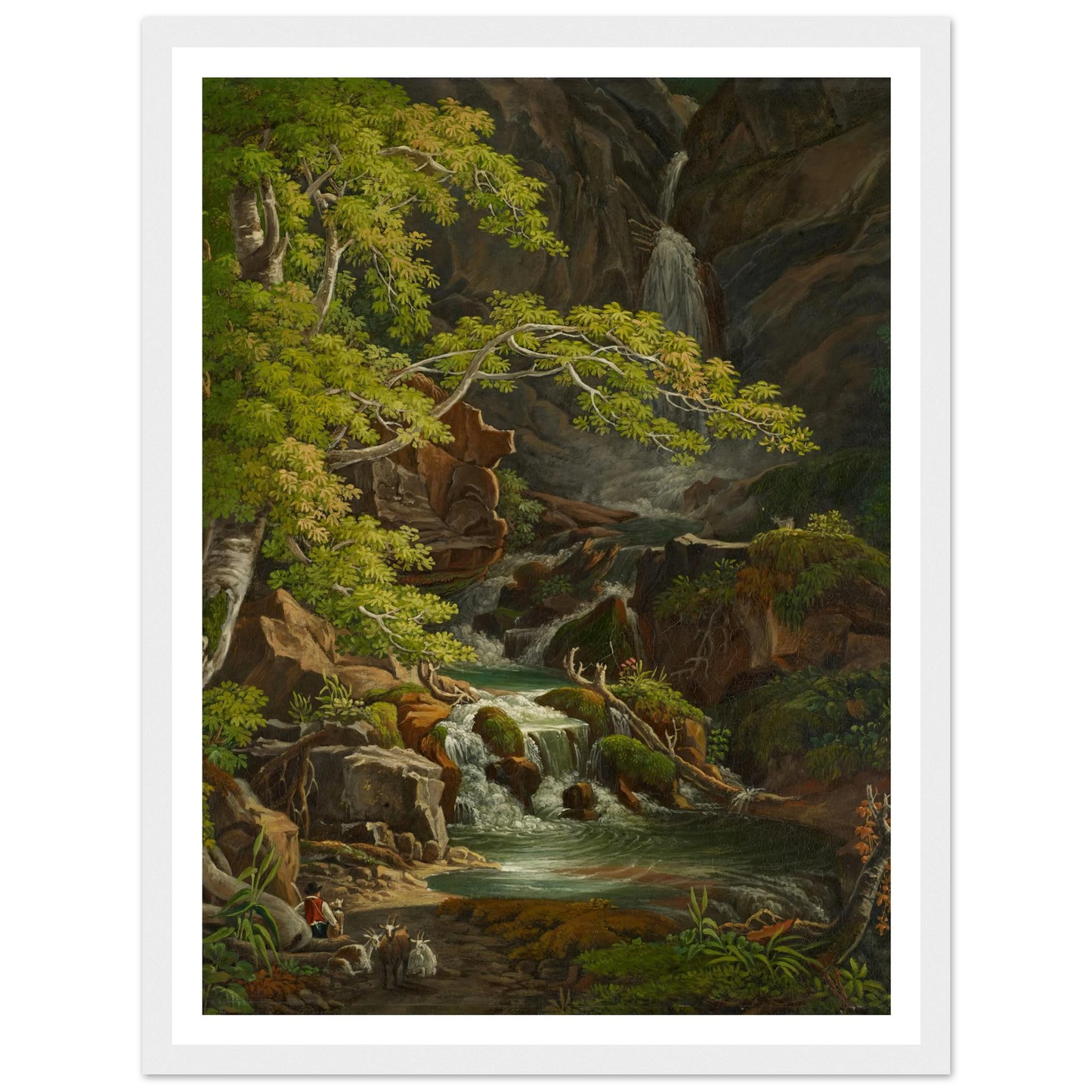 Waterfall in the Münster Valley Art Print | Peter Birmann - Framed Poster - 30x40 cm / 12x16″ - Black frame