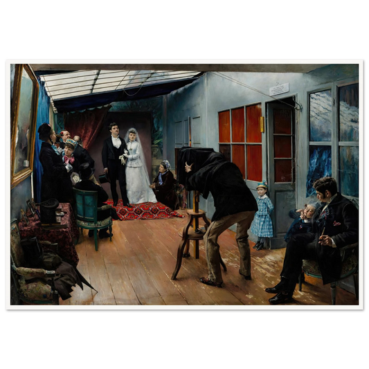 Wedding in the Photographer’s Studio (1879) Art Print | Pascal Adolphe Jean Dagnan Bouveret - Framed Poster - 30x40 cm / 12x16″ - Black frame