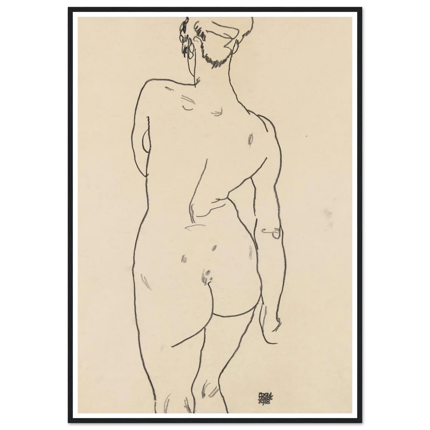 Weiblicher Rückenakt (1998) Art Print | Egon Schiele - Framed Poster - 70x100 cm / 28x40″ - Black frame