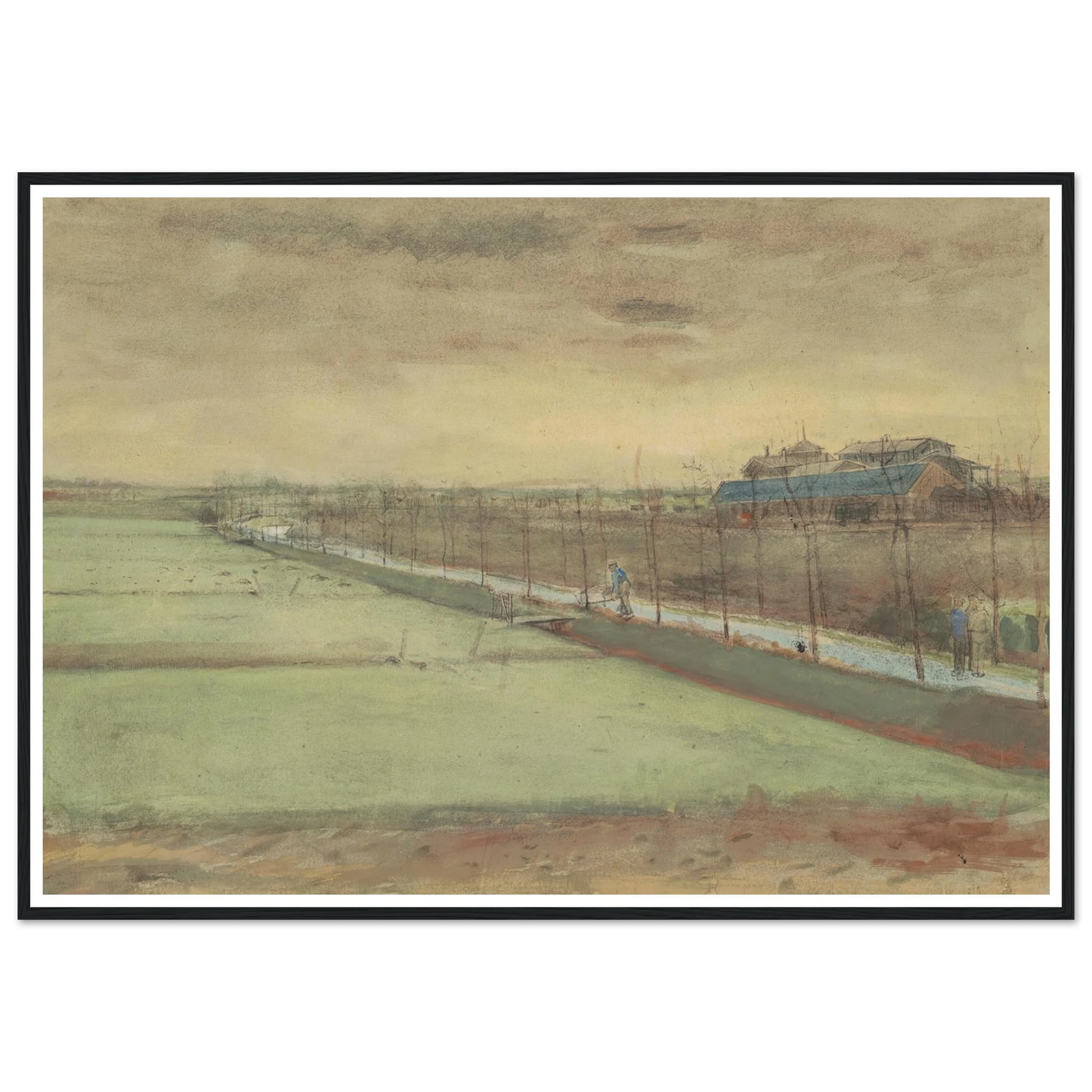 Weilanden bij Rijswijk en de Schenkweg (1882) Art Print | Vincent van Gogh - Framed Poster - 30x40 cm / 12x16″ - Black frame