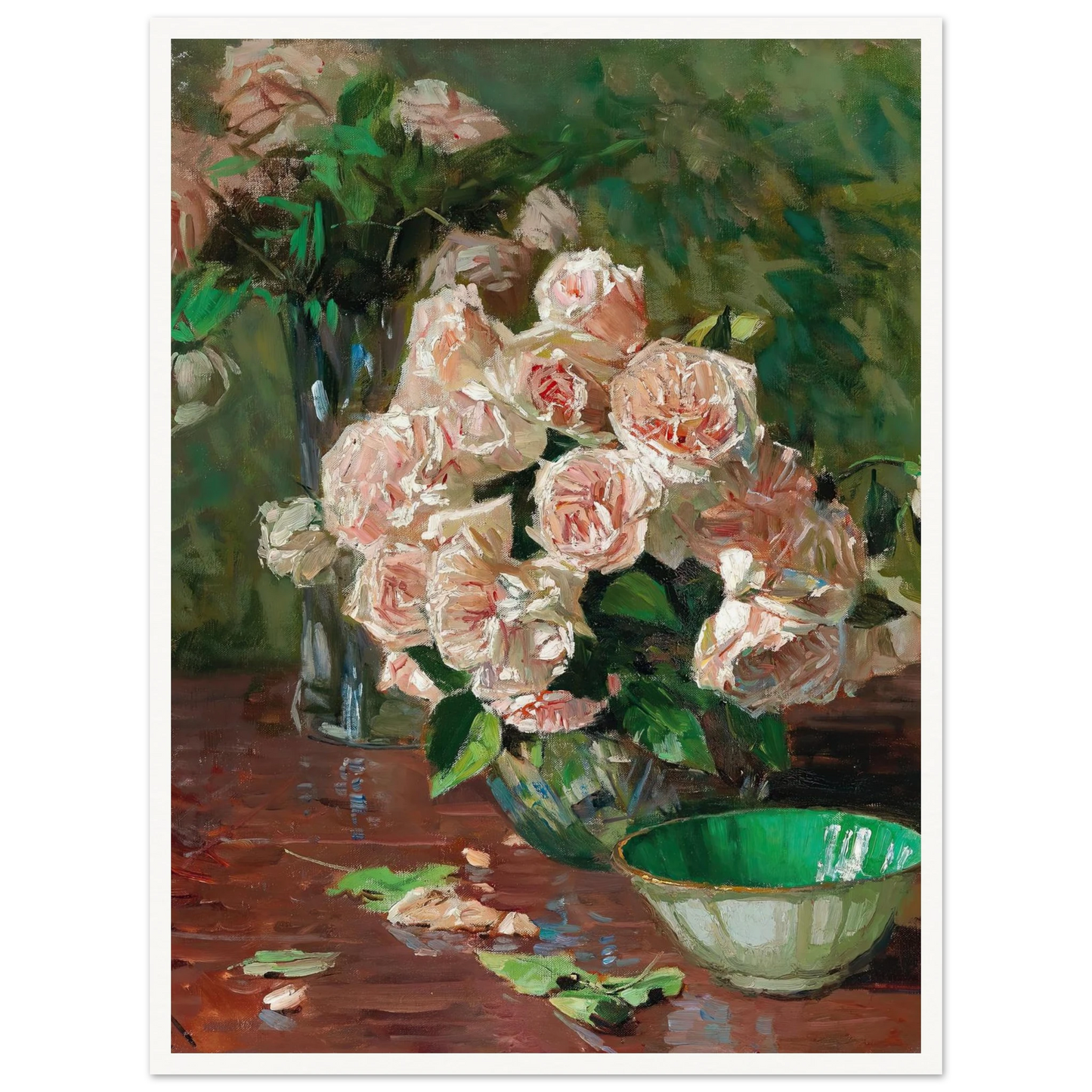 Weiße Rosen II (c. 1925) Art Print | Carl Moll - Framed Poster - 30x40 cm / 12x16″ - Black frame